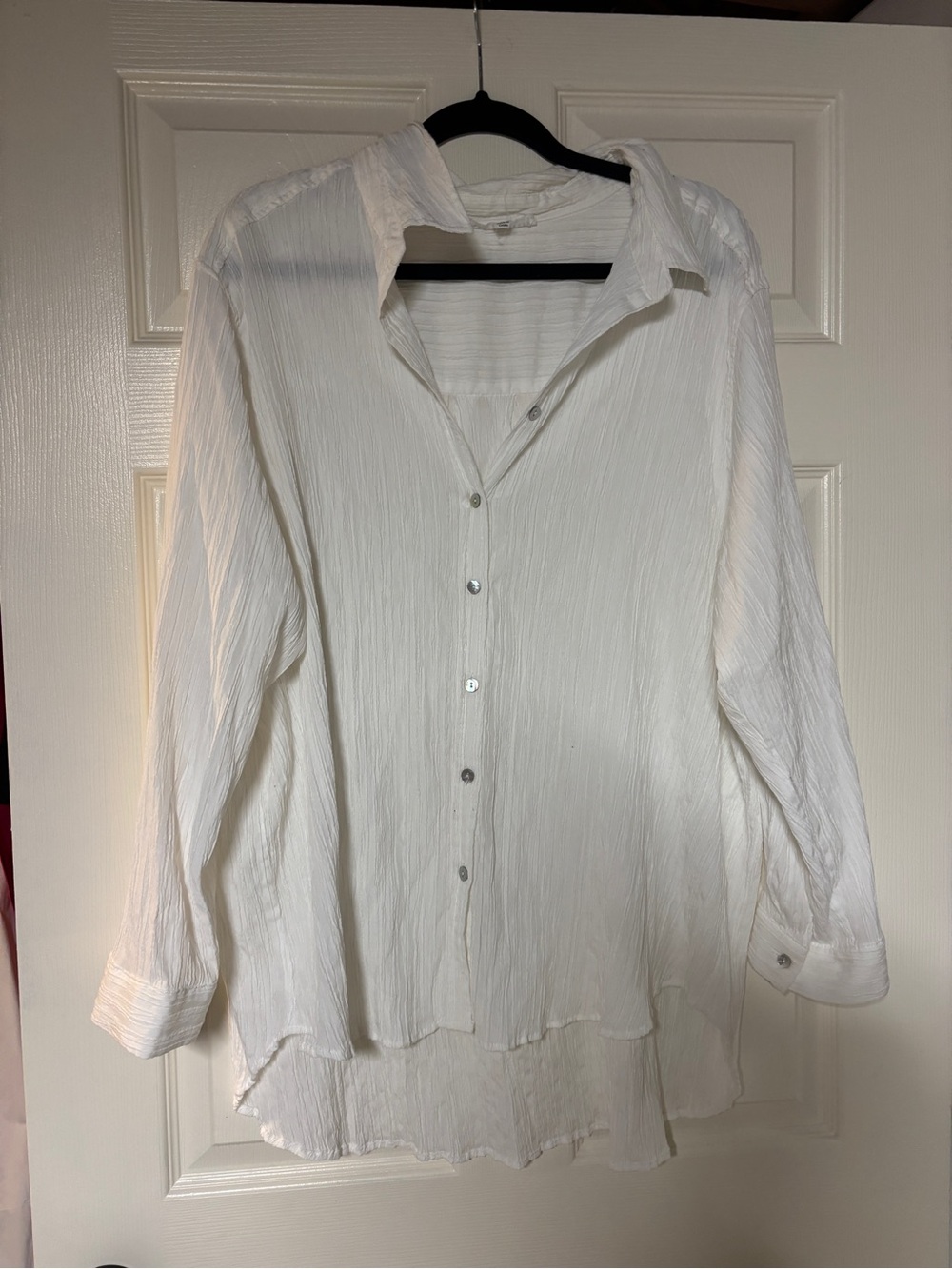 Women’s White Textured Button-Up Shirt